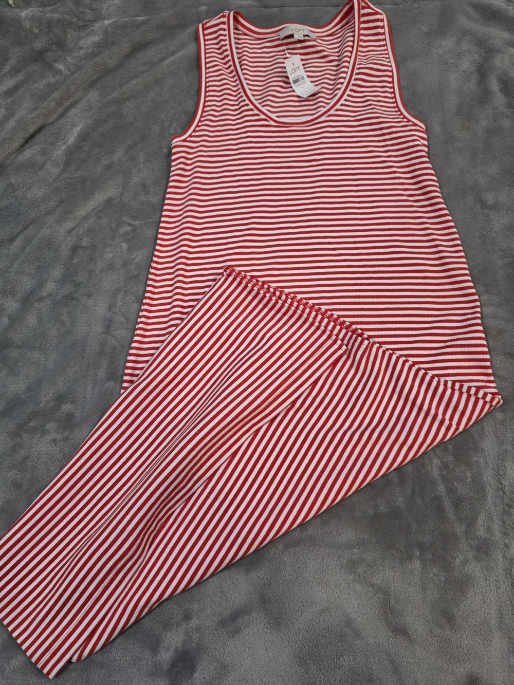 LOFT Red & White Striped Maxi Tank Dress-Large